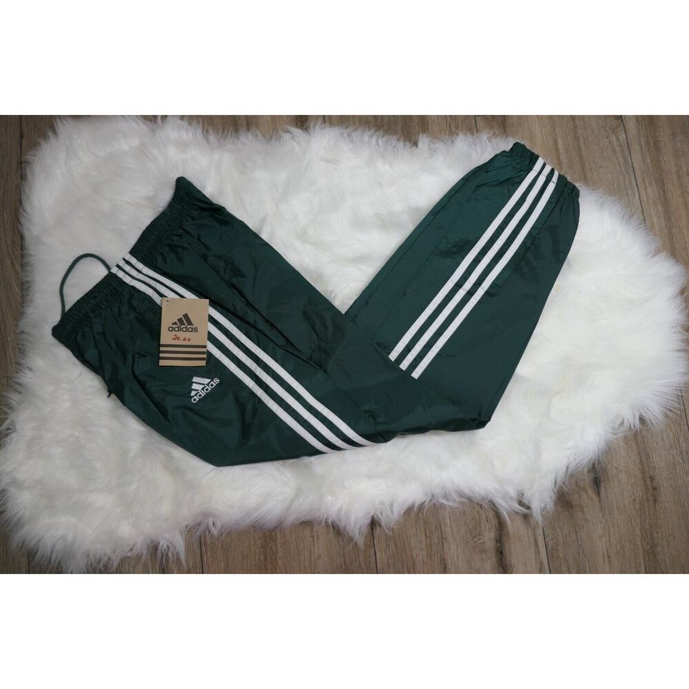 NWT Rare Adidas Vintage Nylon Forest Green Track Pants Youth Medium YM
